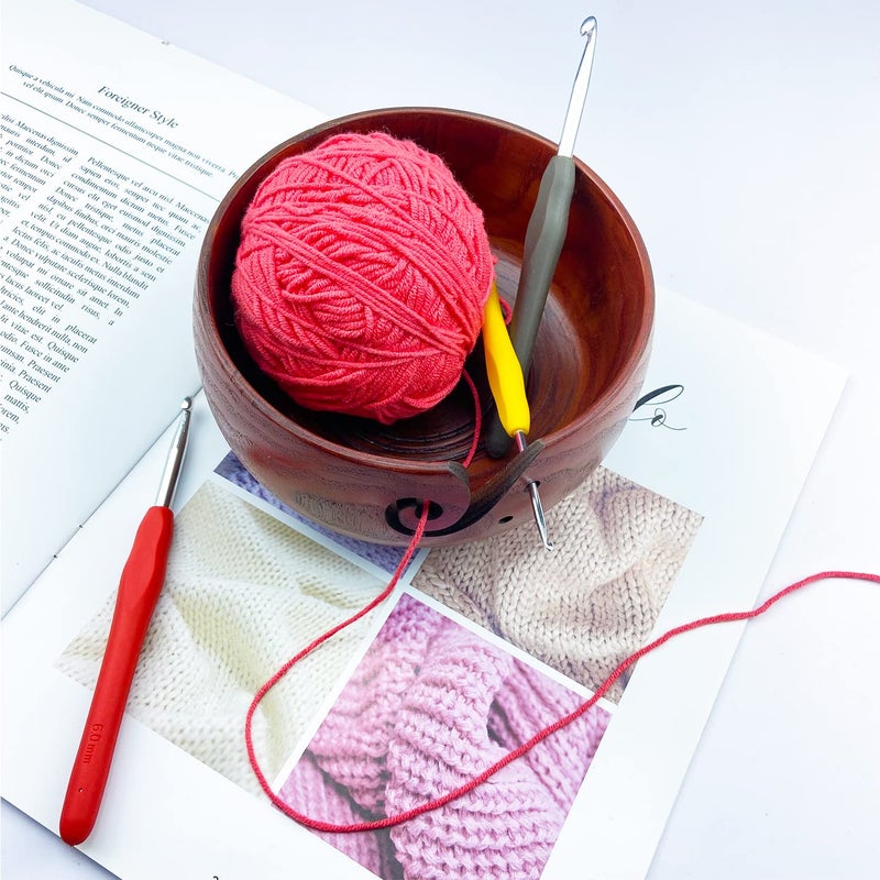 Weabetfu Wooden Yarn Bowl Knitting Yarn Bowls for Crocheting with Holes Knitting Bowl Storage,Perfect Handmade Craft Rosewood Crochet Bowl for Mother's Day and Christmas Gift 6.3''Ã—3'' - Image 5